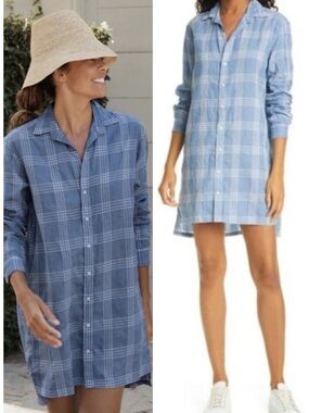 Frank Eileen Hunter Shirt Dress Blue Plaid SZ L
